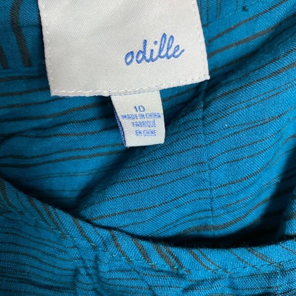 Anthropologie Odille Women's 8 10 Teal Striped Tulip Skirt Draped Boho Artsy - Picture 4 of 6